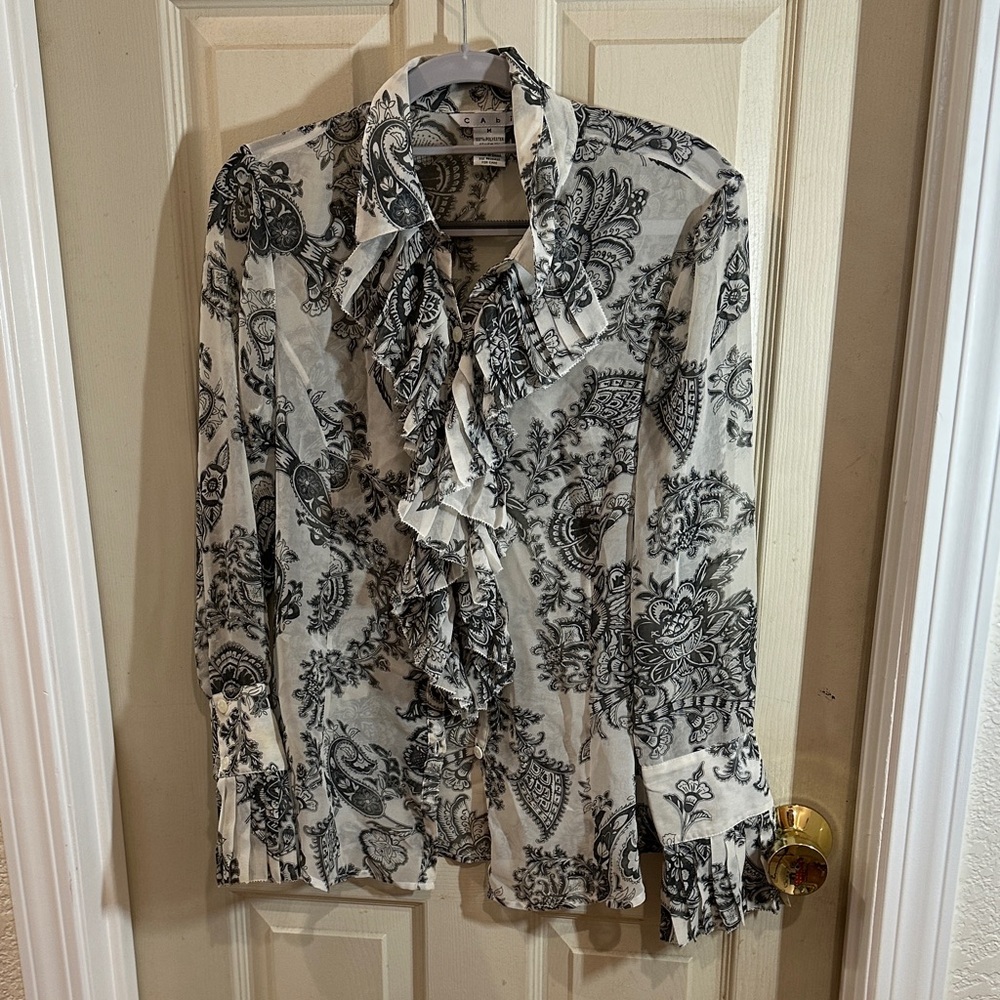 Black and White Paisley Ruffle Blouse